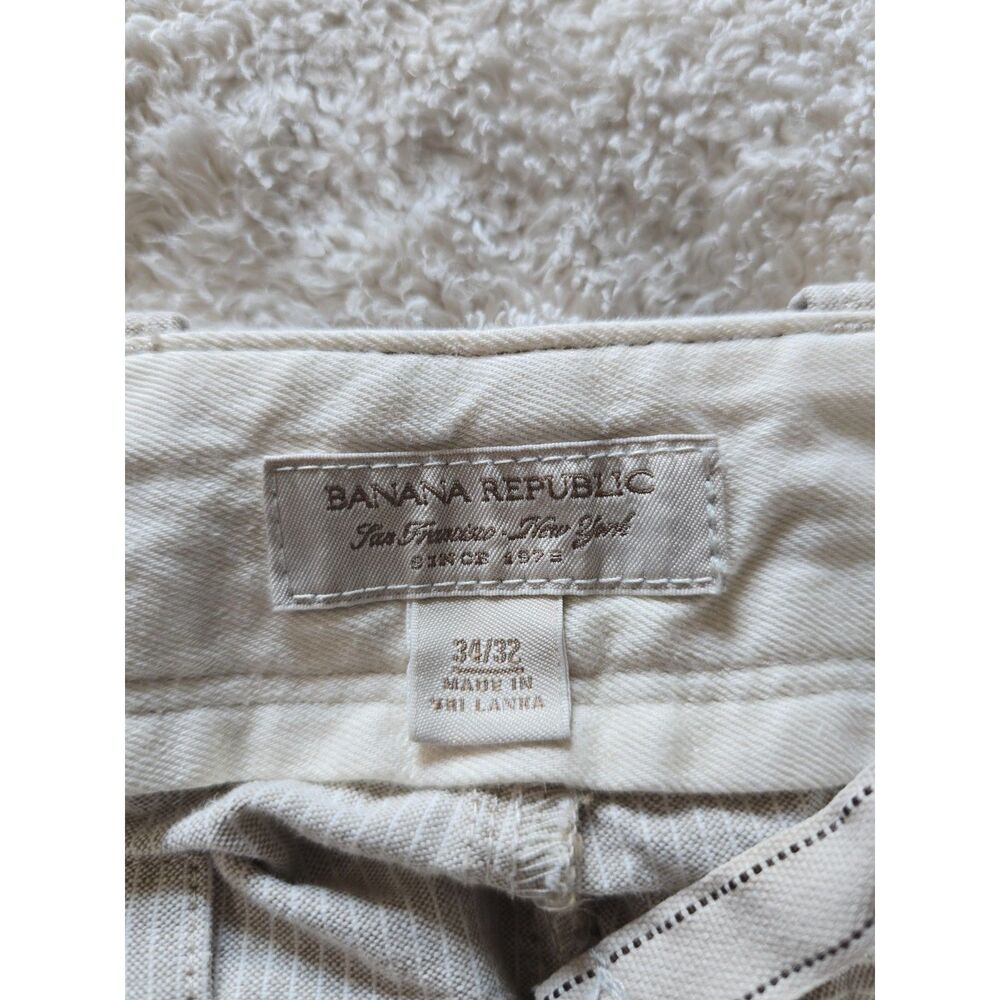 Banana Republic Tan White Striped Seersucker Cotton Utility Pants Drawstring